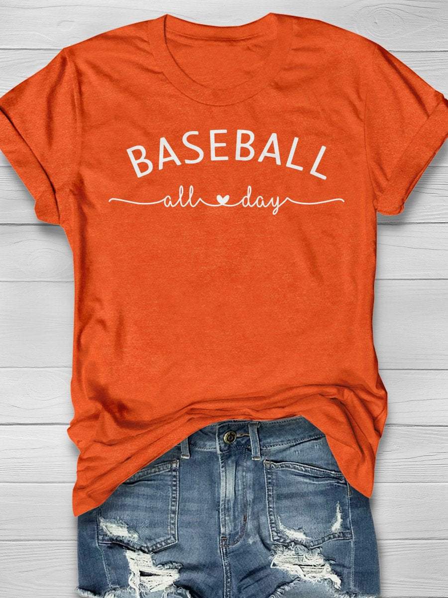 Baseball All Day Print Short Sleeve T-shirt