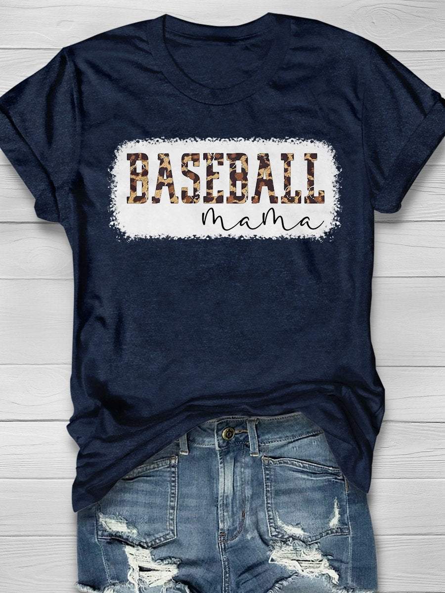 Camiseta de manga corta con estampado de leopardo Baseball Mama 