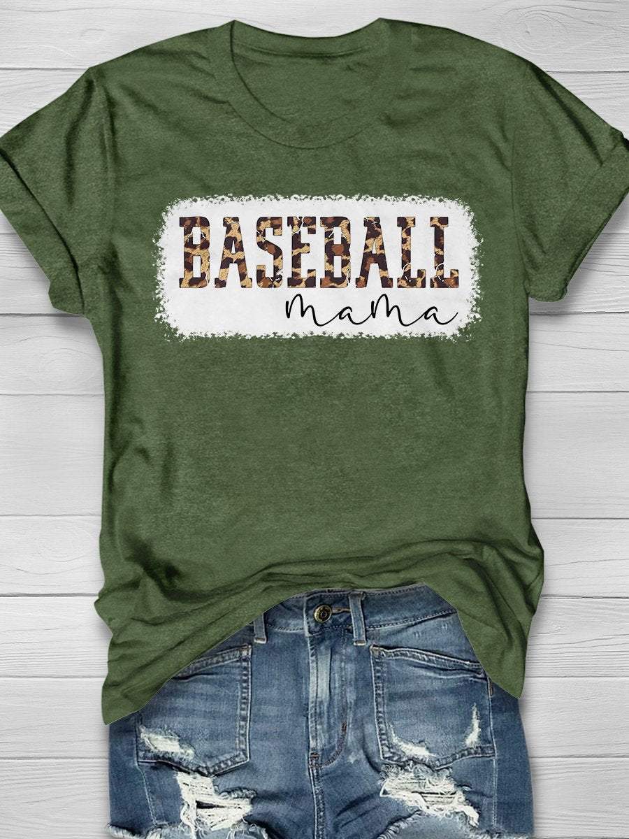 Kurzärmliges T-Shirt mit Leoparden-Baseball-Mama-Print 