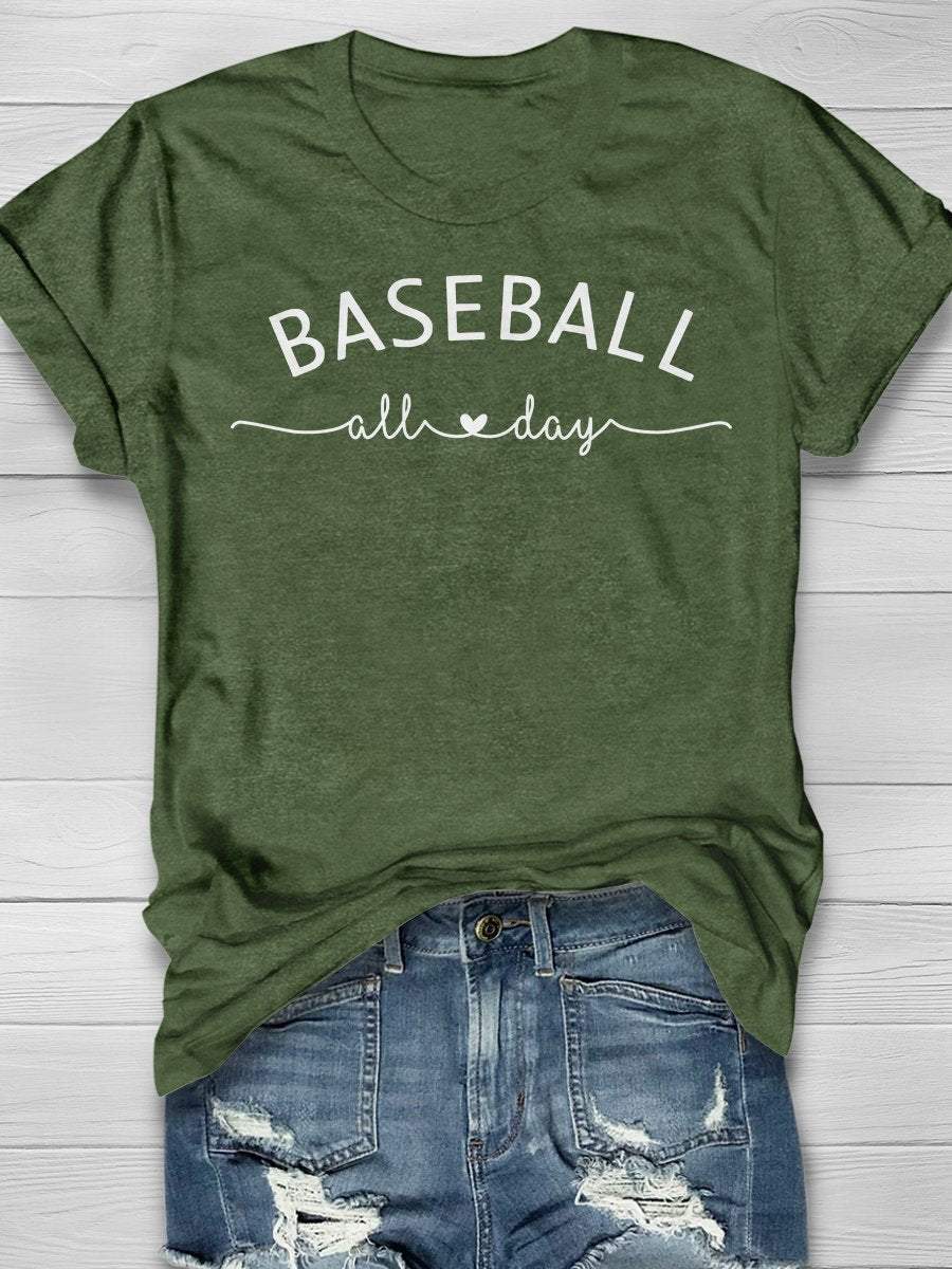 Baseball All Day Print Short Sleeve T-shirt