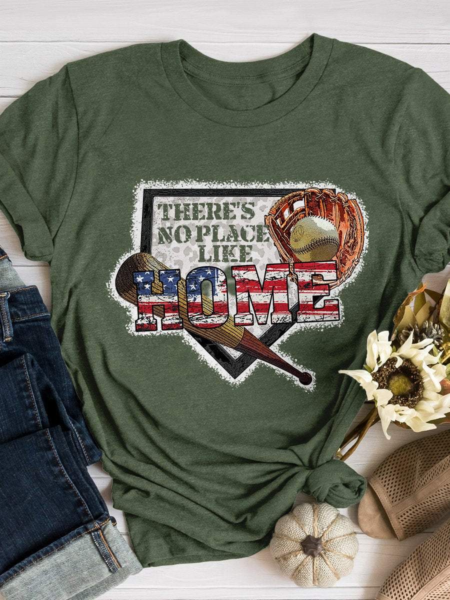 There's No Place Like Home Baseball Print Short Sleeve T-shirt