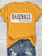 Kurzärmliges T-Shirt mit Leoparden-Baseball-Mama-Print 