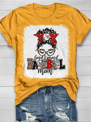 Camiseta de manga corta con estampado "Mamá del béisbol ruidosa y orgullosa" 