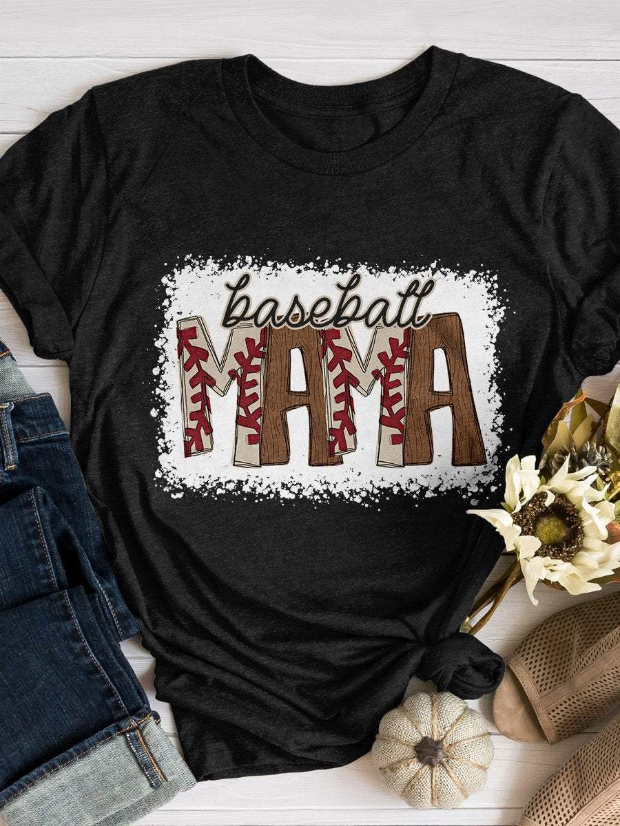 Baseball Mama Print Short Sleeve T-shirt