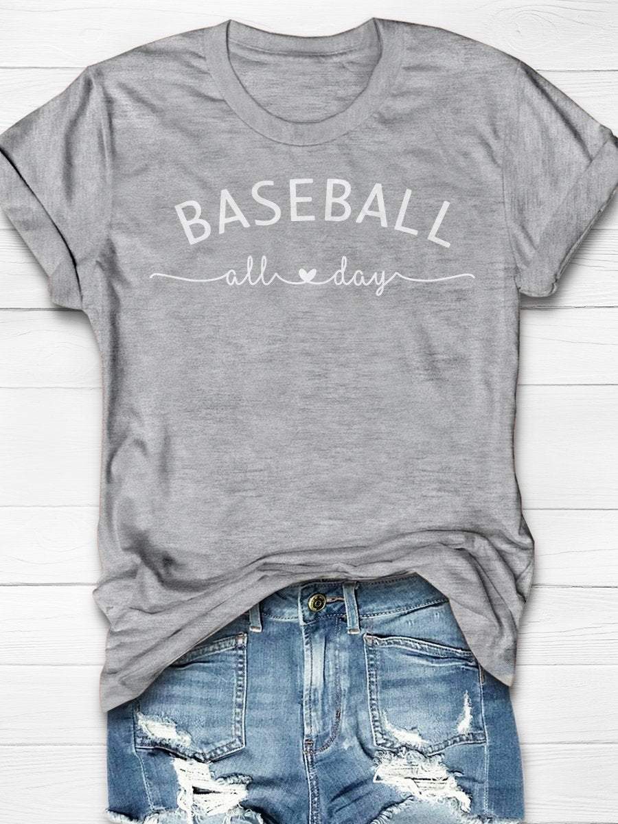 Baseball All Day Print Short Sleeve T-shirt