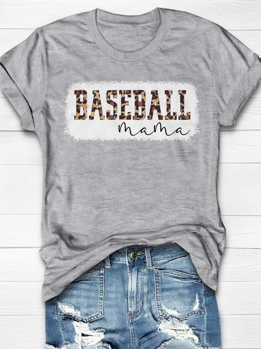 Kurzärmliges T-Shirt mit Leoparden-Baseball-Mama-Print 