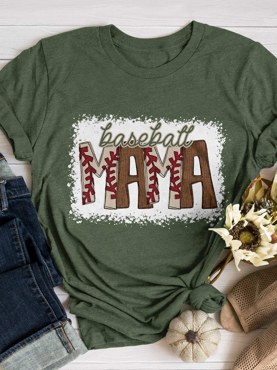 Baseball Mama Print Short Sleeve T-shirt