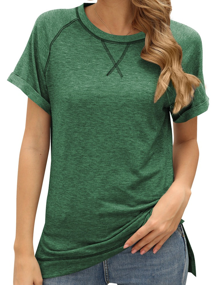 Colorblock Crossover Loose Top Short Sleeve Casual T-Shirt