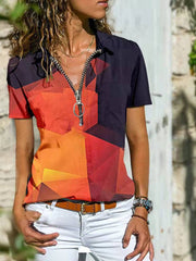 Bohemian West Ethnic Zip Top Short Sleeve T-Shirt