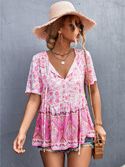 Selling Boho V-Neck Tie Positioning Floral Tops