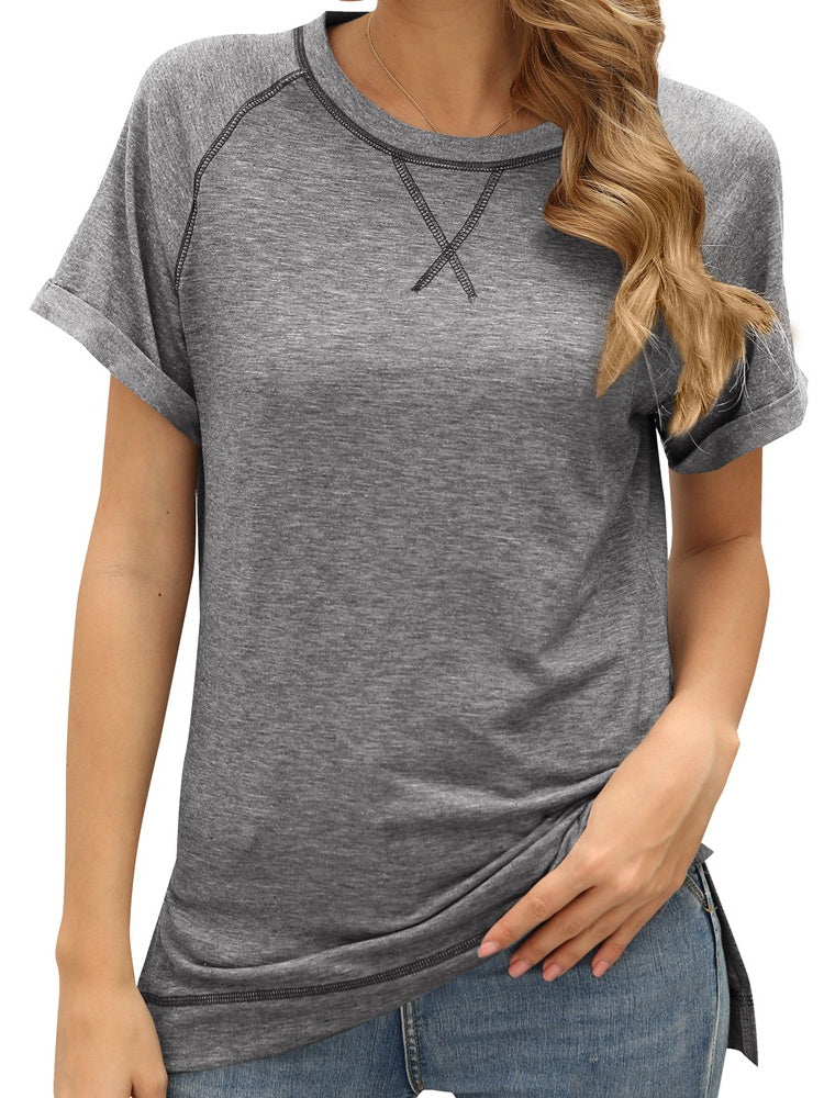 Colorblock Crossover Loose Top Short Sleeve Casual T-Shirt