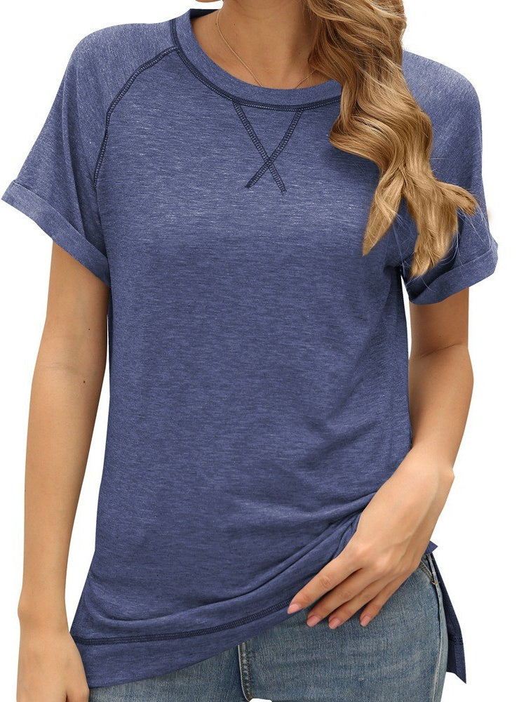 Colorblock Crossover Loose Top Short Sleeve Casual T-Shirt