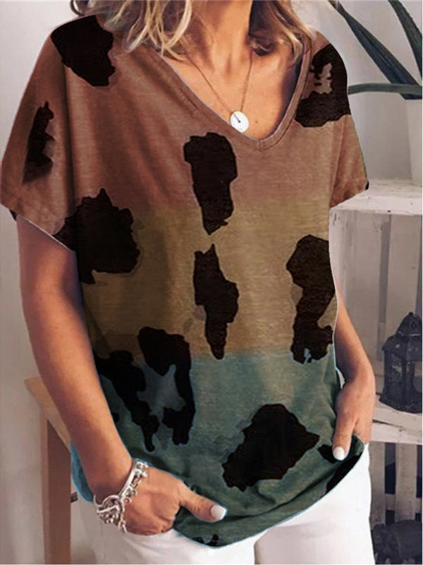 Gradient Print Short Sleeve Plus Size Loose Women's T-Shirt