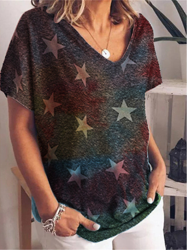 Gradient Print Short Sleeve Plus Size Loose Women's T-Shirt