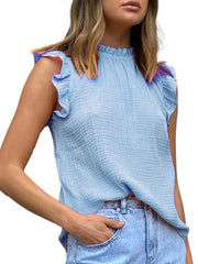 Solid Color Patchwork Sleeveless Top Fashion Casual Chiffon T-Shirt Vest
