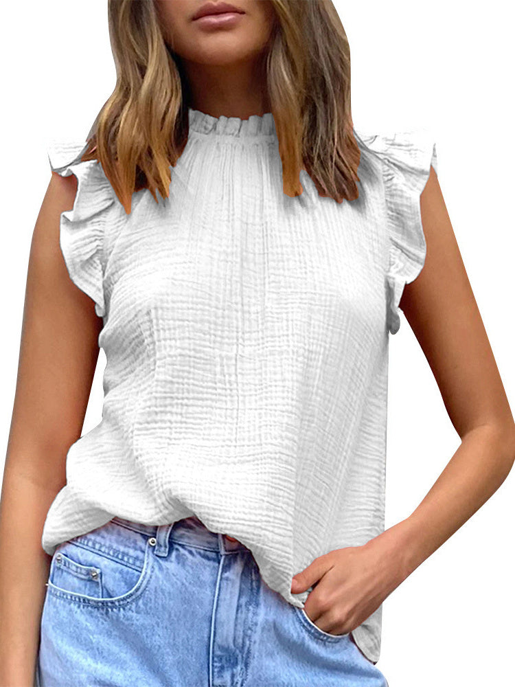 Solid Color Patchwork Sleeveless Top Fashion Casual Chiffon T-Shirt Vest