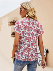 Pullover Round Neck Printed Chiffon Shirt Women's Flying Sleeve Top