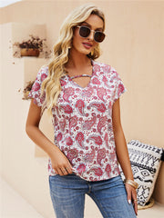 Pullover Round Neck Printed Chiffon Shirt Women's Flying Sleeve Top