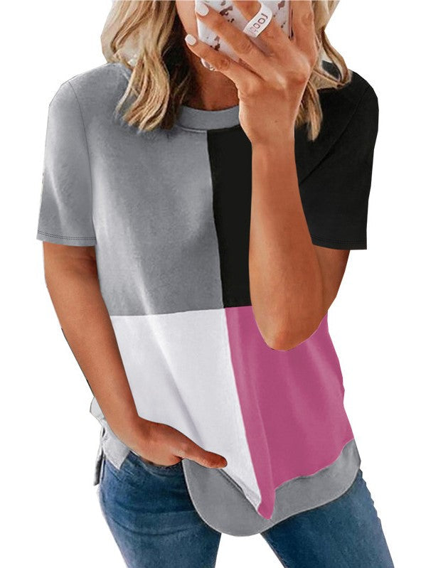 Lässiges Colorblock-Top mit Rundhalsausschnitt, T-Shirt in Blut 