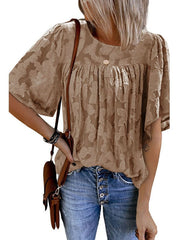 Five-point Sleeve Lace Shirt European And American Women's Foreign Trade Loose Round Neck Pullover