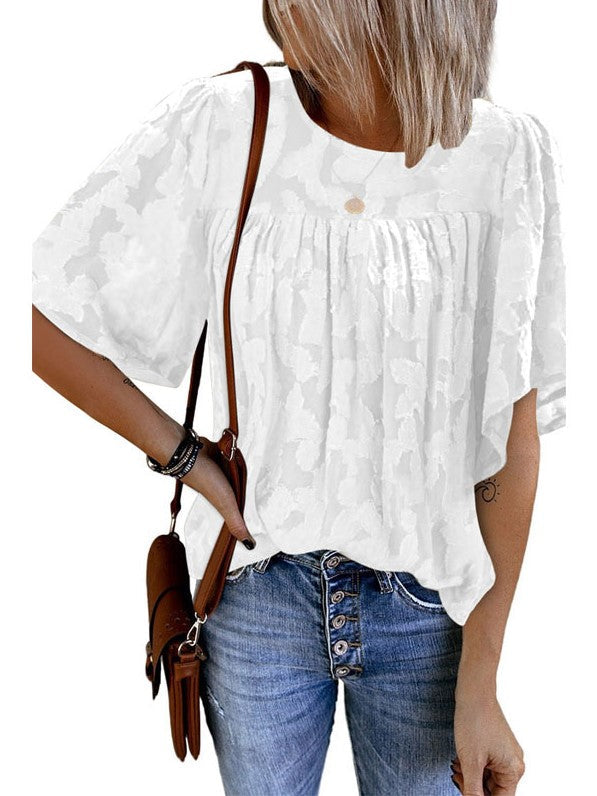 Five-point Sleeve Lace Shirt European And American Women's Foreign Trade Loose Round Neck Pullover