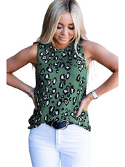 Leopard Print Slim Tank Top Round Neck Pullover Sleeveless Versatile Top