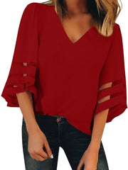 Women's Three Quarter Sleeve Loose Chiffon Shirt Casual Top