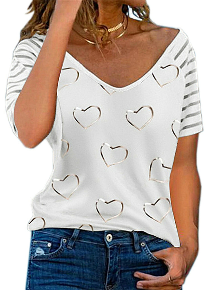 Heart Print Crew Neck Short Sleeve T-Shirt