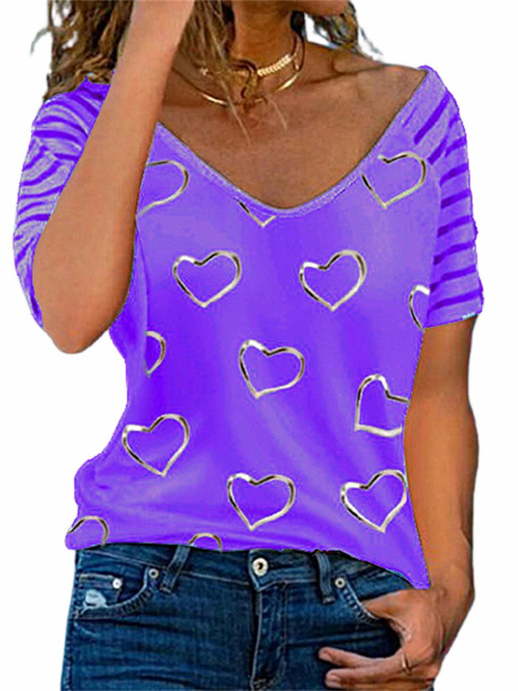 Heart Print Crew Neck Short Sleeve T-Shirt