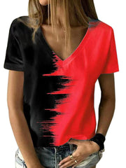 Contrast Top V-Neck Short Sleeve Ladies T-Shirt