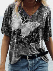 Camiseta de manga media con estampado de mariposas 