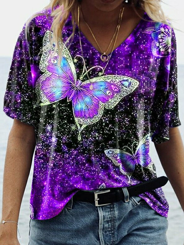 Mid Sleeve Butterfly Print T-Shirt