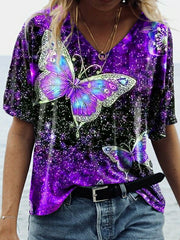 Camiseta de manga media con estampado de mariposas 