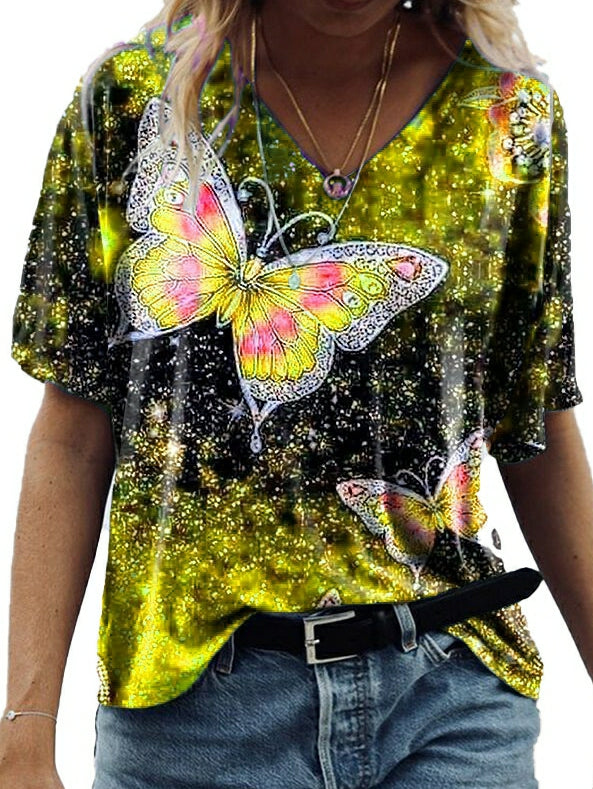 Camiseta de manga media con estampado de mariposas 