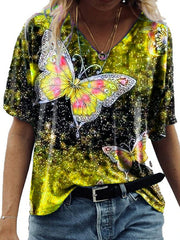 Camiseta de manga media con estampado de mariposas 