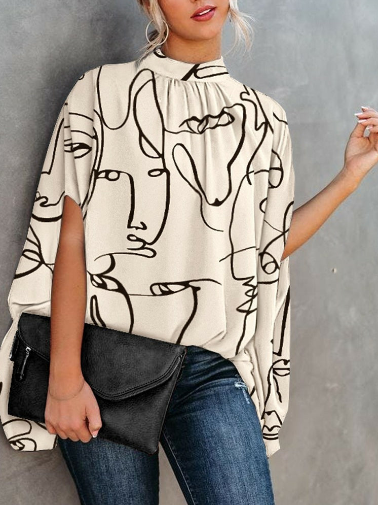 Crew Neck Loose Doll Sleeve Crew Neck Shirt