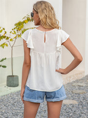 Bohemian Crew Neck Loose Ruffle Short Sleeve Top