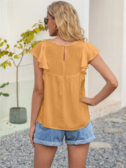 Bohemian Crew Neck Loose Ruffle Short Sleeve Top