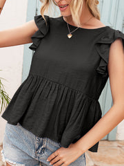 Lace Open Back Crew Neck Short Sleeve Top