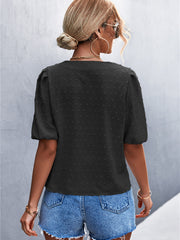 V-neck Polka Dot Jacquard Short-sleeved T-shirt Casual Top