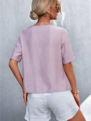 V-neck Slant-slit Button Top T-shirt
