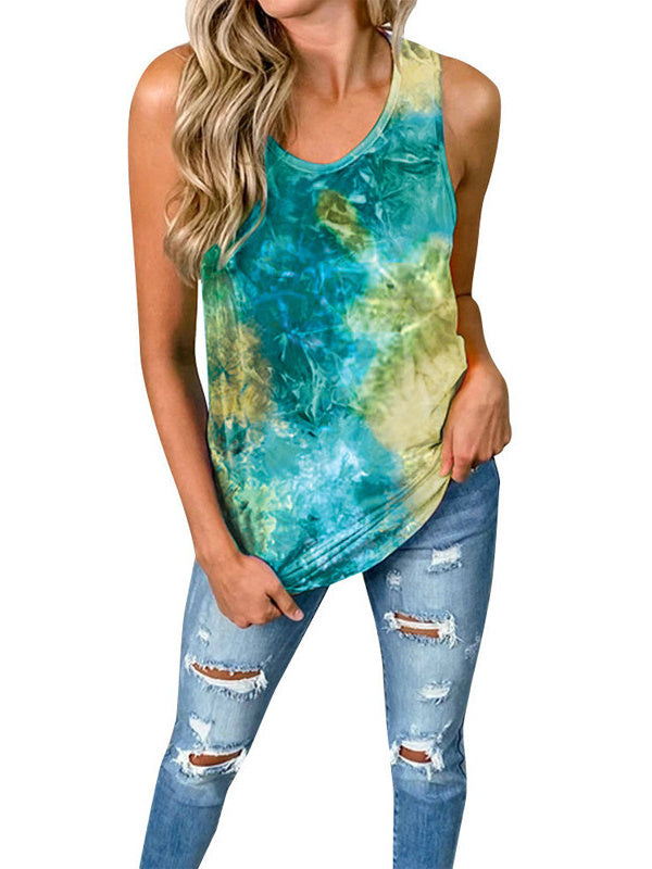 Ärmelloses Tie Dye Twist Casual Damen Top mit Rundhalsausschnitt 