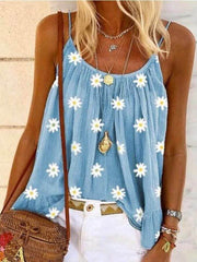 Sleek Daisy Print Loose Smocked Camisole Top