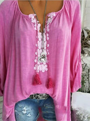 Lace Panel Rollable Long Sleeve Shirts