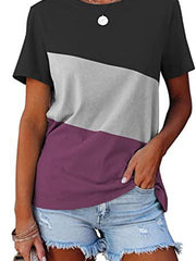 Camiseta informal holgada de manga corta con cuello redondo y bloques de color 