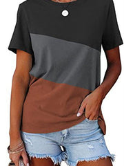 Camiseta informal holgada de manga corta con cuello redondo y bloques de color 