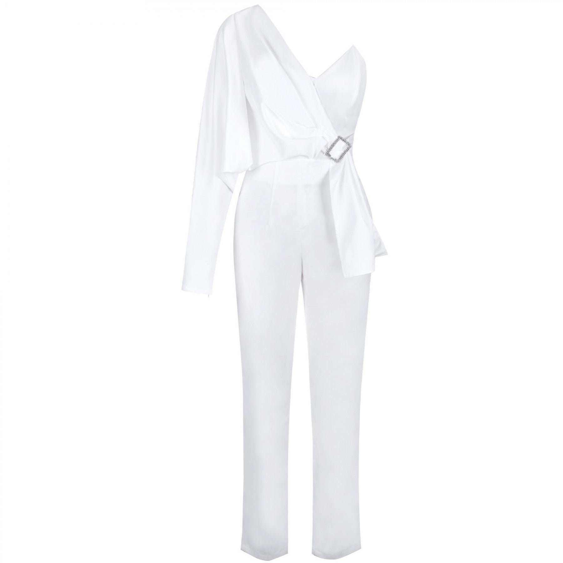 One Shoulder Long Sleeve Asymmetrical Bodycon Jumpsuit