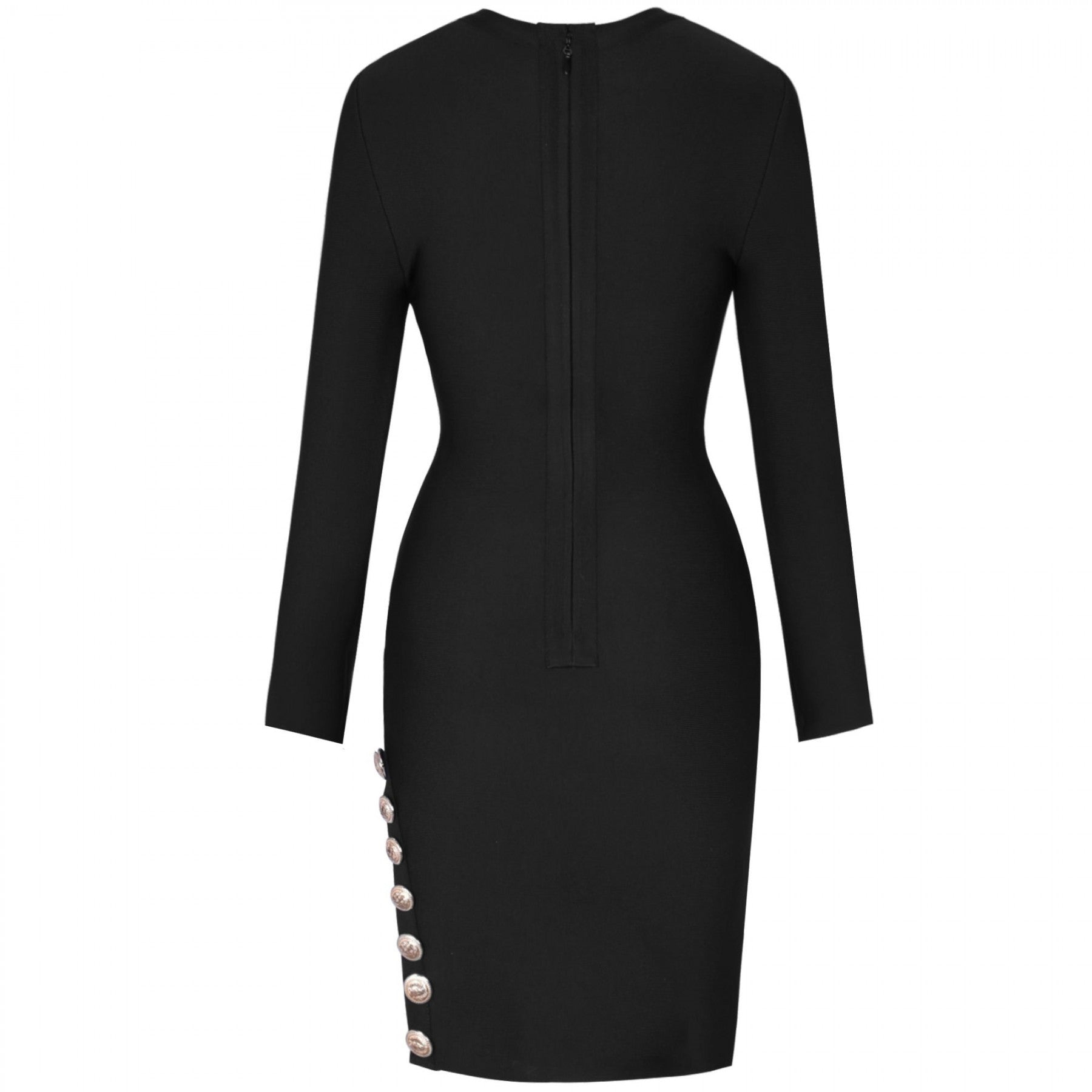 Round Neck Long Sleeve Slit Over Knee Bandage Dress PZ19247