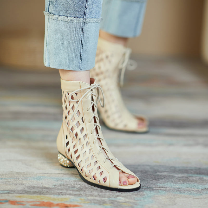 Ria Peep Toe Cut out Ankle Boots