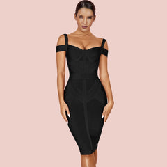 Strappy Short Sleeve Striped Over Knee Bandage Dress PF19168